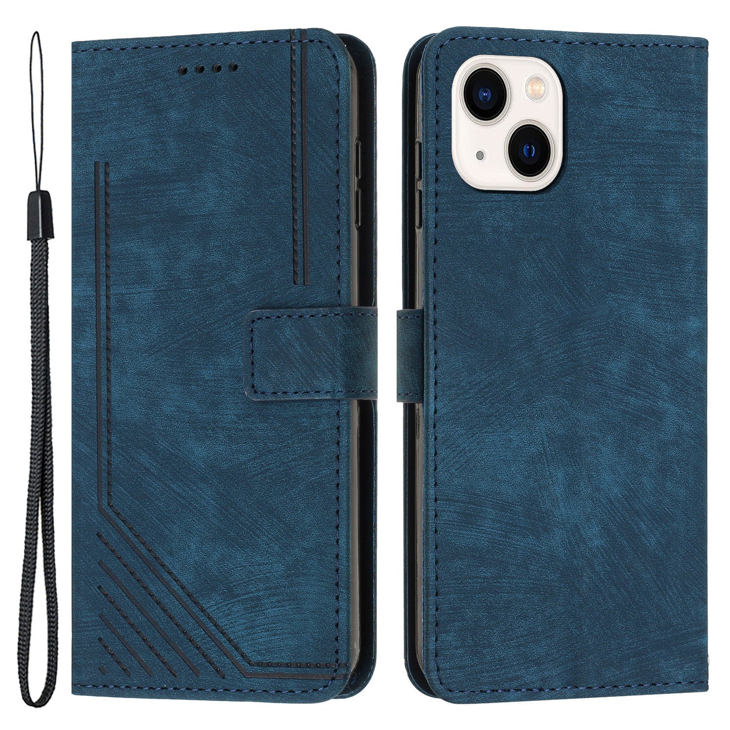 For iPhone 13 mini Stand Wallet PU Leather Phone Case Skin-touch Lines Imprinted Cover For iPhone 13 mini Stand Wallet PU Leather Phone Case Skin-touch Lines Imprinted Cover